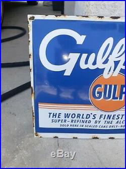 Original Vintage Gulfpride Gasoline Sign Porcelain Antique Finest Motor Oil RARE