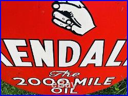 Original Vintage Kendall 2000 Mile Motor Oil Sign Metal Double Sided 36 40-50s