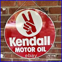 Original Vintage Kendall Motor Oil Gas Station 2 Sided Metal Peace Sign 1985