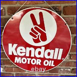 Original Vintage Kendall Motor Oil Gas Station 2 Sided Metal Peace Sign 1985