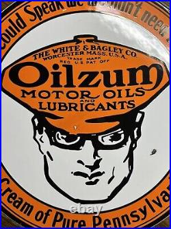 Original Vintage Oilzum Motor Oils Sign Gasoline Lube Porcelain Gas Pump Sign