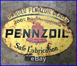 Original Vintage Pennzoil Motor Oil Bonded Dealer 2 Sided 18x13.5 Metal Sign