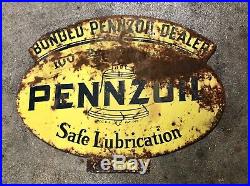 Original Vintage Pennzoil Motor Oil Bonded Dealer 2 Sided 18x13.5 Metal Sign