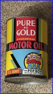 Original Vintage Pep Boys One Quart Motor Oil Can Metal Gas Sign FULLNOSMINTY