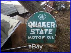 Original Vintage Quaker State Motor Oil 2 Sided Gas Station 29 Metal Sign