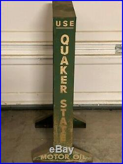 Original Vintage Quaker State Motor Oil Can Rack WITH OIL Stand Metal Sign Gas