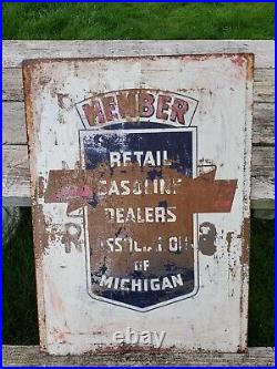 Original Vtg 50s Michigan Gasoline Motor Oil Gas Station Advertising Sign 20X28