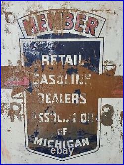 Original Vtg 50s Michigan Gasoline Motor Oil Gas Station Advertising Sign 20X28