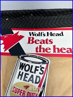 Original Wolfs Head Motor Oil Window Display Advertising Sign 60s new old stock