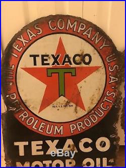 Origional Porcelain Texaco Motor Oil Flange Sign Gas Oil Hot Rod Man Cave USA Tx