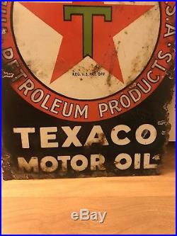 Origional Porcelain Texaco Motor Oil Flange Sign Gas Oil Hot Rod Man Cave USA Tx