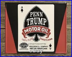 PENN TRUMP Motor Oil, Freedom Oil Company, Embossed Metal Sign, 19.5 x 23.5