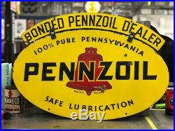 PENNZOIL MOTOR OIL BONDED DEALER PORCELAIN SIGN pennsylvania gas tin ORIGINAL
