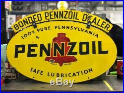 PENNZOIL MOTOR OIL BONDED DEALER PORCELAIN SIGN pennsylvania gas tin ORIGINAL