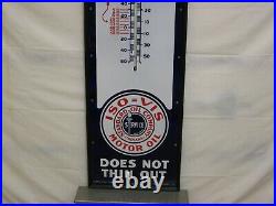 POLARINE MOTOR OIL SERVICE STATION PORCELAIN SIGN & THERMOMETER withNEW WOOD FRAME