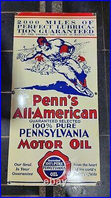 Penn Ameriacn Motor Oil Porcelain Enamel Sign 48 X 24 Inches