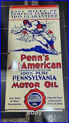 Penn Ameriacn Motor Oil Porcelain Enamel Sign 48 X 24 Inches