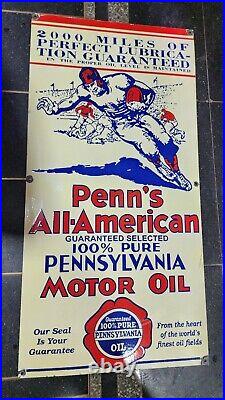 Penn Ameriacn Motor Oil Porcelain Enamel Sign 48 X 24 Inches