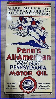 Penn American Motor Oil Porcelain Enamel Sign 48 X 24 Inches