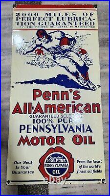 Penn American Motor Oil Porcelain Enamel Sign 48 X 24 Inches