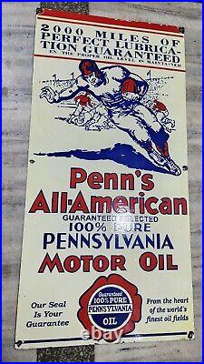 Penn American Motor Oil Porcelain Enamel Sign 48 X 24 Inches