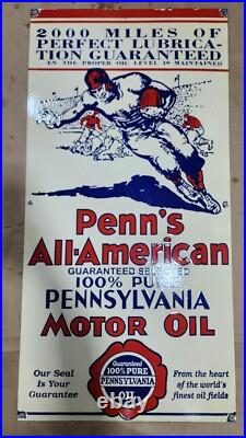 Penn's American Motor Oil Porcelain Enamel Sign 48 X 24 Inches Penn's American Motor Oil Porcelain Enamel Sign 48 X 24 Inches