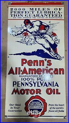 Penn's American Motor Oil Porcelain Enamel Sign 48 X 24 Inches