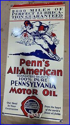 Penn's American Motor Oil Porcelain Enamel Sign 48 X 24 Inches