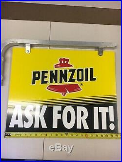 Pennzoil ask for it motor oil double sided tin service station sign with hanger
