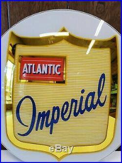 Petroliana Atlantic Imperial Gas Pump Globe Glass Lens Motor Oil Sign 13 5/16