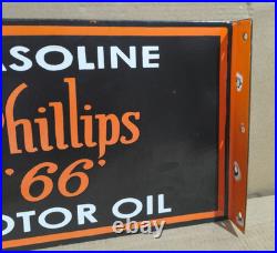 Phillips 66 Gasoline Motor Oil Porcelain Enamel Sign 18 x 10 Inches 2 Sided