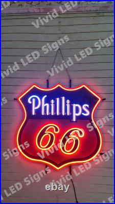 Phillips 66 Motor Oil Gas Gasoline 24 Vivid LED Neon Sign Light With Dimmer