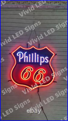 Phillips 66 Motor Oil Gas Gasoline 24 Vivid LED Neon Sign Light With Dimmer