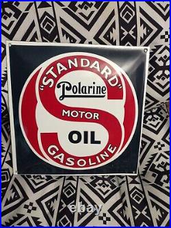 Polarine Motor Oil Standard Gasoline Porcelain Metal Gas Pump Plate Dome Sign