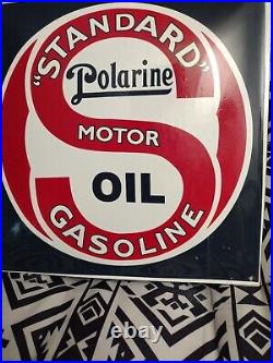 Polarine Motor Oil Standard Gasoline Porcelain Metal Gas Pump Plate Dome Sign