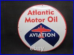 Porcelain Atlantic Motor Oil Enamel Metal Sign Plate Size 30 Inches Round