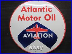 Porcelain Atlantic Motor Oil Enamel Metal Sign Plate Size 30 Inches Round