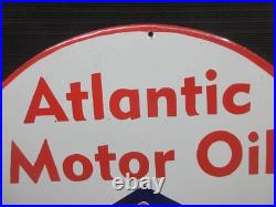 Porcelain Atlantic Motor Oil Enamel Metal Sign Plate Size 30 Inches Round