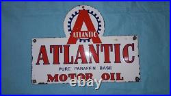 Porcelain Atlantic Motor Oil Enamel Sign 26x16 Inches Porcelain Atlantic Motor Oil Enamel Sign 26x16 Inches