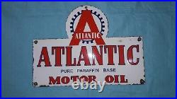 Porcelain Atlantic Motor Oil Enamel Sign 26x16 Inches