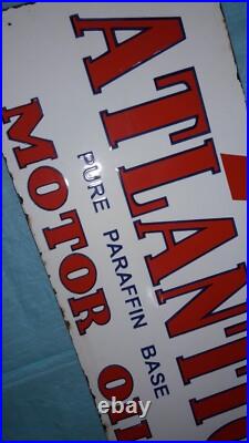 Porcelain Atlantic Motor Oil Enamel Sign 26x16 Inches Porcelain Atlantic Motor Oil Enamel Sign 26x16 Inches