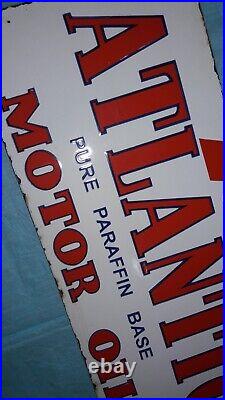 Porcelain Atlantic Motor Oil Enamel Sign 26x16 Inches