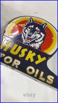Porcelain Husky Motor Oil Enamel Sign 24 Inches Double Sided With Flange Porcelain Husky Motor Oil Enamel Sign 24 Inches Double Sided With Flange
