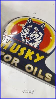 Porcelain Husky Motor Oil Enamel Sign 24 Inches Double Sided With Flange Porcelain Husky Motor Oil Enamel Sign 24 Inches Double Sided With Flange