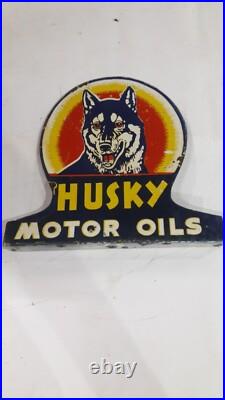 Porcelain Husky Motor Oil Enamel Sign 24 Inches Double Sided With Flange Porcelain Husky Motor Oil Enamel Sign 24 Inches Double Sided With Flange