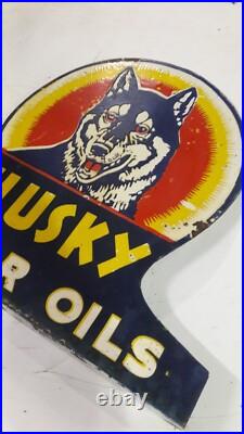 Porcelain Husky Motor Oil Enamel Sign 24 Inches Double Sided With Flange Porcelain Husky Motor Oil Enamel Sign 24 Inches Double Sided With Flange