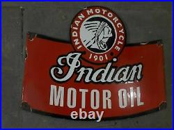 Porcelain Indian Motor Oil Enamel Sign Size 20 x 16.5 Inches