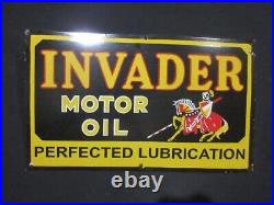 Porcelain Invader Motor Oil Enamel Metal Sign Plate Size 30 x 18 Inches