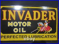 Porcelain Invader Motor Oil Enamel Metal Sign Plate Size 30 x 18 Inches