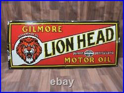 Porcelain Lion Head Motor Oil Enamel Metal Sign Plate Size 35 x 15 Inches